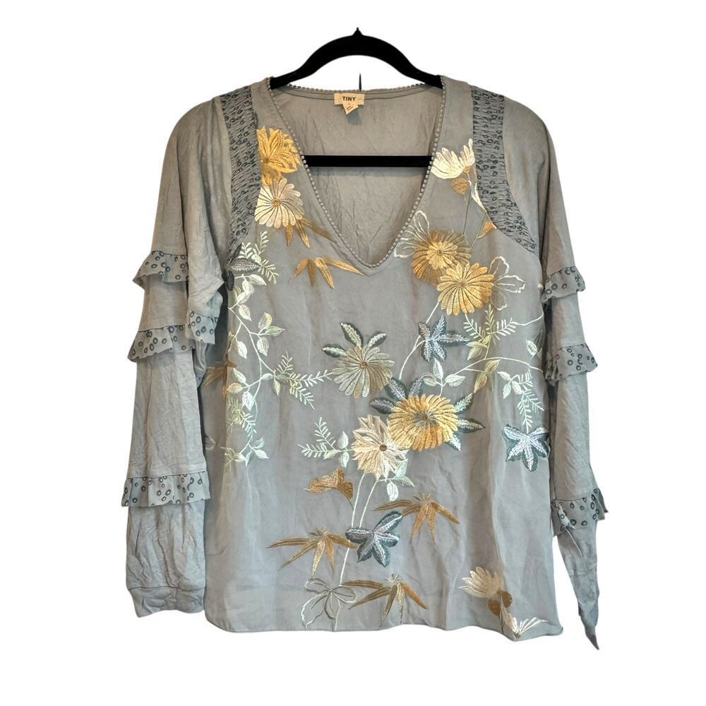 Anthropologie Tiny Embroidered Floral Ruffled Top Long Sleeves Size Small NWOT - Picture 7 of 13
